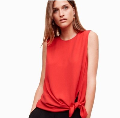 Babaton Aritzia Red Hopkins Blouse Women's Medium Sleeveless Tie Front