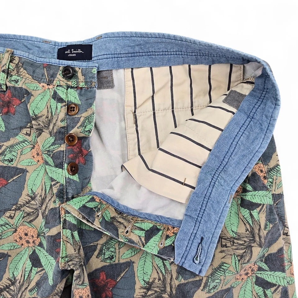 Pantalones Cortos Chinos Paul Smith Jeans Silenciados Floral Botón Mosca Para Hombres 36 9" Entrepierna Diseñador Foto 4 de 4