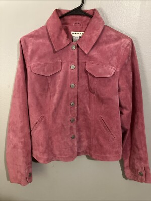 Womens Western Cowgirl  Leather Pink Button Up Suede Jacket 