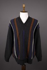 Carlo Colucci Black Stripe Wool Vintage Knit Sweater Size 54