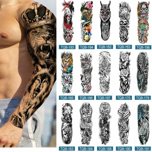 Groß Entfernbar Falsche Tattoo Voll Arm Bein Arm Wasserdichte Sticker Herren , - Zdjęcie 1 z 73