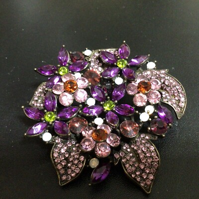 JOAN RIVERS FANTASY FLORAL PURPLE OPAL PINK LG SWARVOSKI CRYSTAL BROOCH PENDANT
