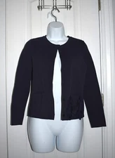LANVIN en Bleu Navy Blue Women's Cardigan with Bow on Pocket sz. 38