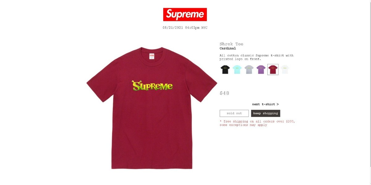 Supreme Shrek Tee (Cardinal) Size XLarge Extra Large