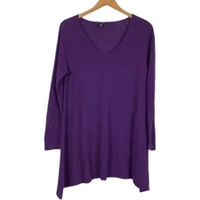 Eileen Fisher tunic top womens wool tunic sweater purple long sleeve Sz M