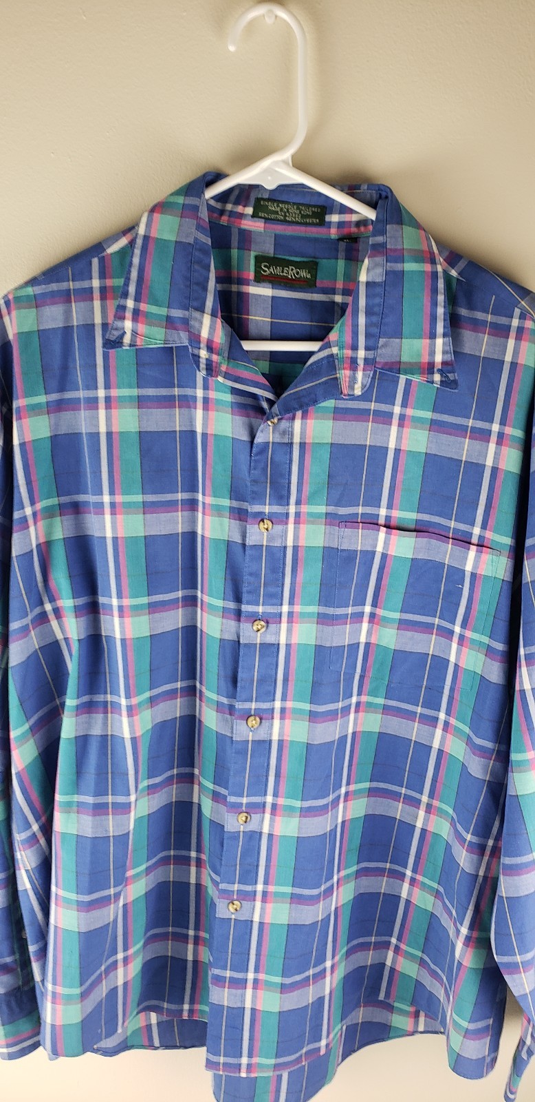 FILA Mens Long Sleeve Savile Row All Season Dress Shirt XL Blue Casual Plaid Top