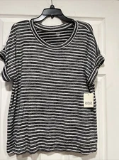 ANA A New Approach Top Women’s XXL Short Sleeve Shirt Striped Black White New