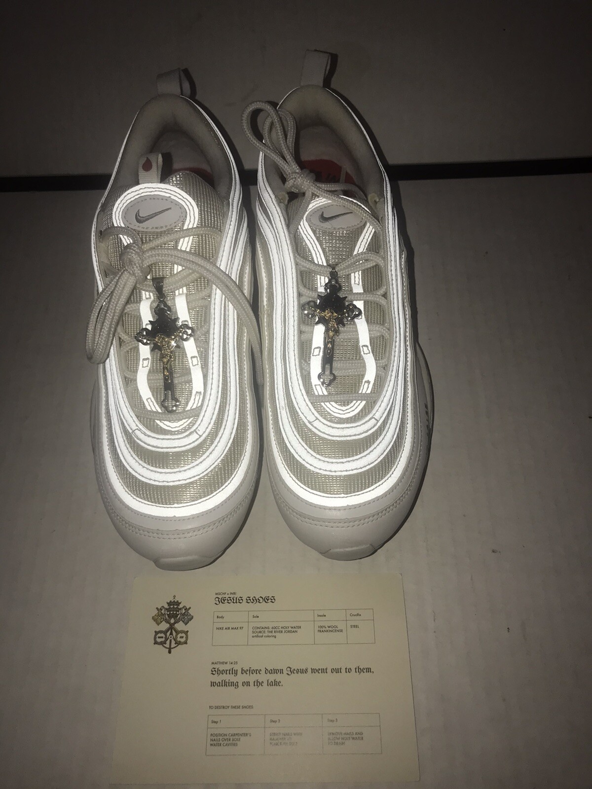 Continental Parche dinámica Nike Air Max 97 MSCHF x INRI Jesus Shoes Size 9 Limited Edition | eBay