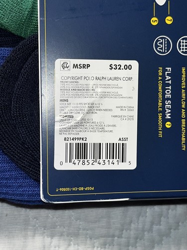 $32 Polo Ralph Lauren Men’s 6 Pair Performance Crew Socks 10-13 Shoe 6-12.5 - Picture 8 of 8
