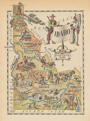 Idaho kleine Staatskarte von Jacques Liozu 1946 alte Vintage Plankarte