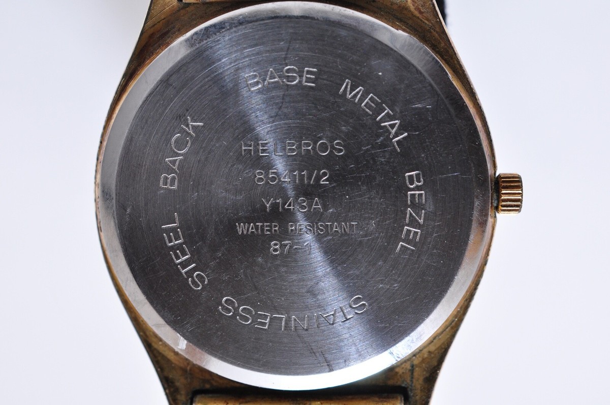 Men's Goldtone Helbros Quartz Watch! Day/Date Parts Repair NR