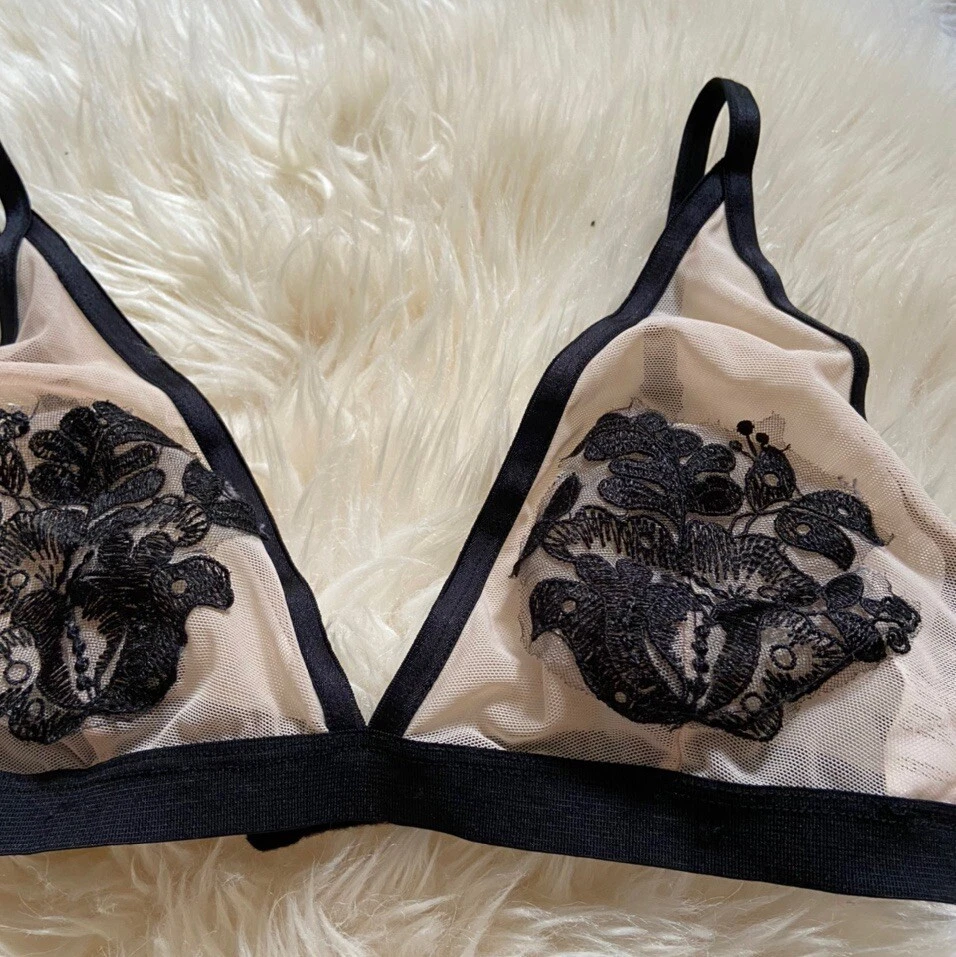 Missguided Black and nude mesh lace bralet UK4