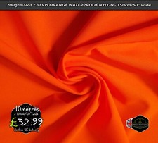 200grm/7oz* - HI VIS ORANGE WATERPROOF & LAMINATED NYLON FABRIC - 150cm/60" wide