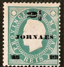Makau 1888 król Luis I. 10 ryż nadruk. Scott 36. Rzadki. VF