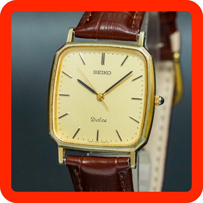 Vintage 1990 SEIKO DOLCE 5E31-5A80 New Band Gold Square Tank Shape
