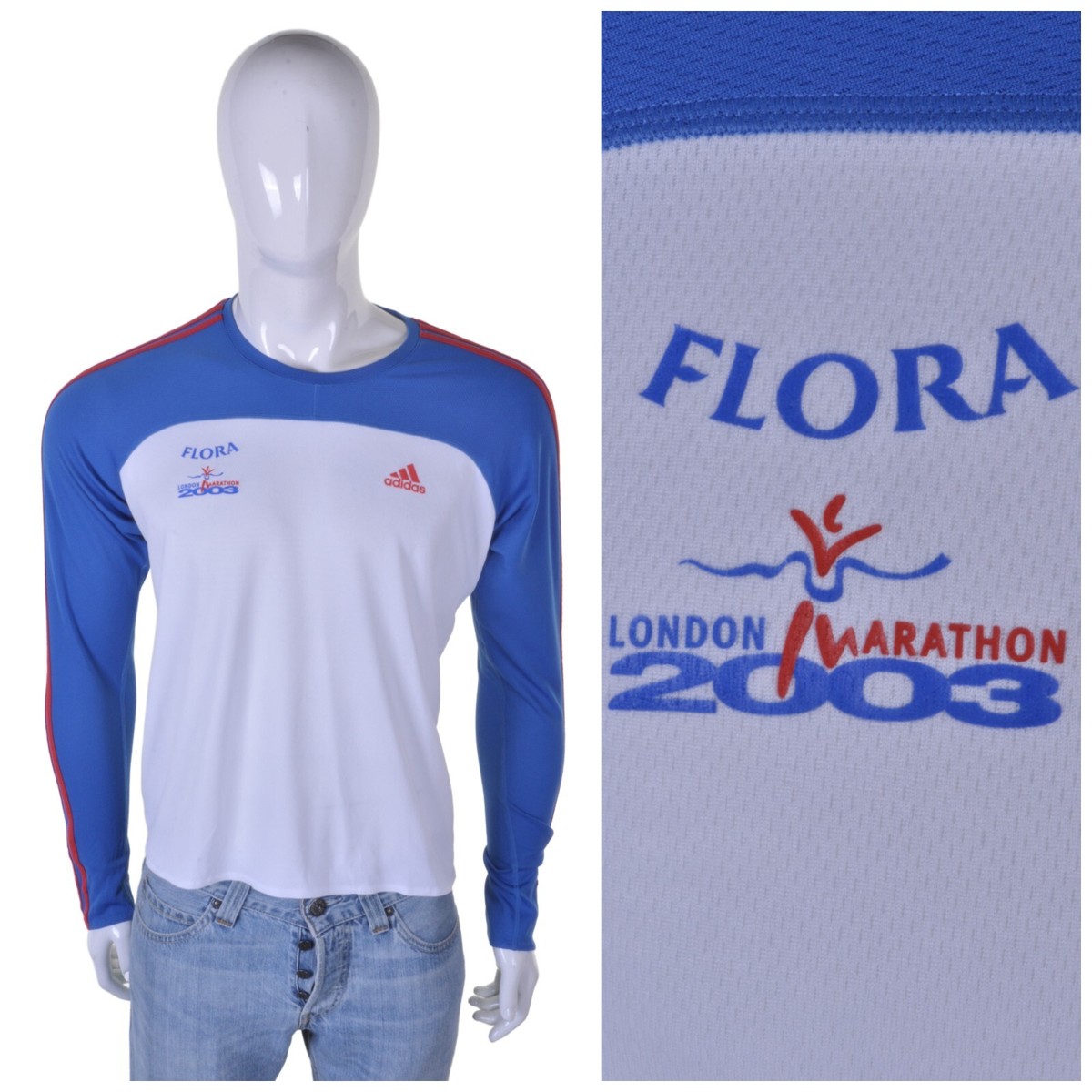 Vintage Adidas 2003 London Marathon Top M Drei Streifen Laufen T
