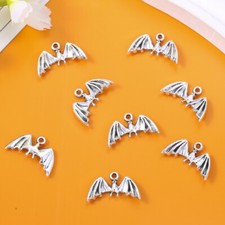 BLUK 100Pcs Bat Charms DIY Jewelry Making Pendants Antique Silver