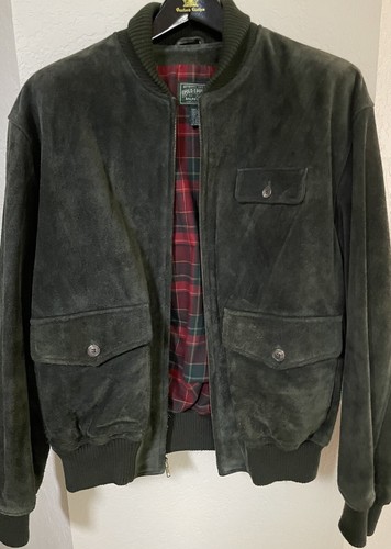 Green Suede Leather Bomber Jacket Size 