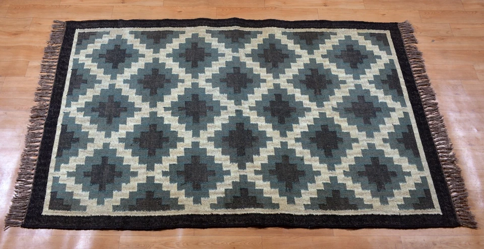 Alfombra de lana de yute reversible geométrica multicolor alfombra de dormitorio alfombra de todos los tamaños Foto 3 de 4