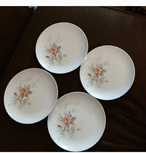 Set Of 6 Ornamin Melmac Bread Plates With Pink Roses