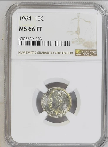 1964 Roosevelt SILVER Dime 10c NGC MS66 FT BLAZER UNC BU MS