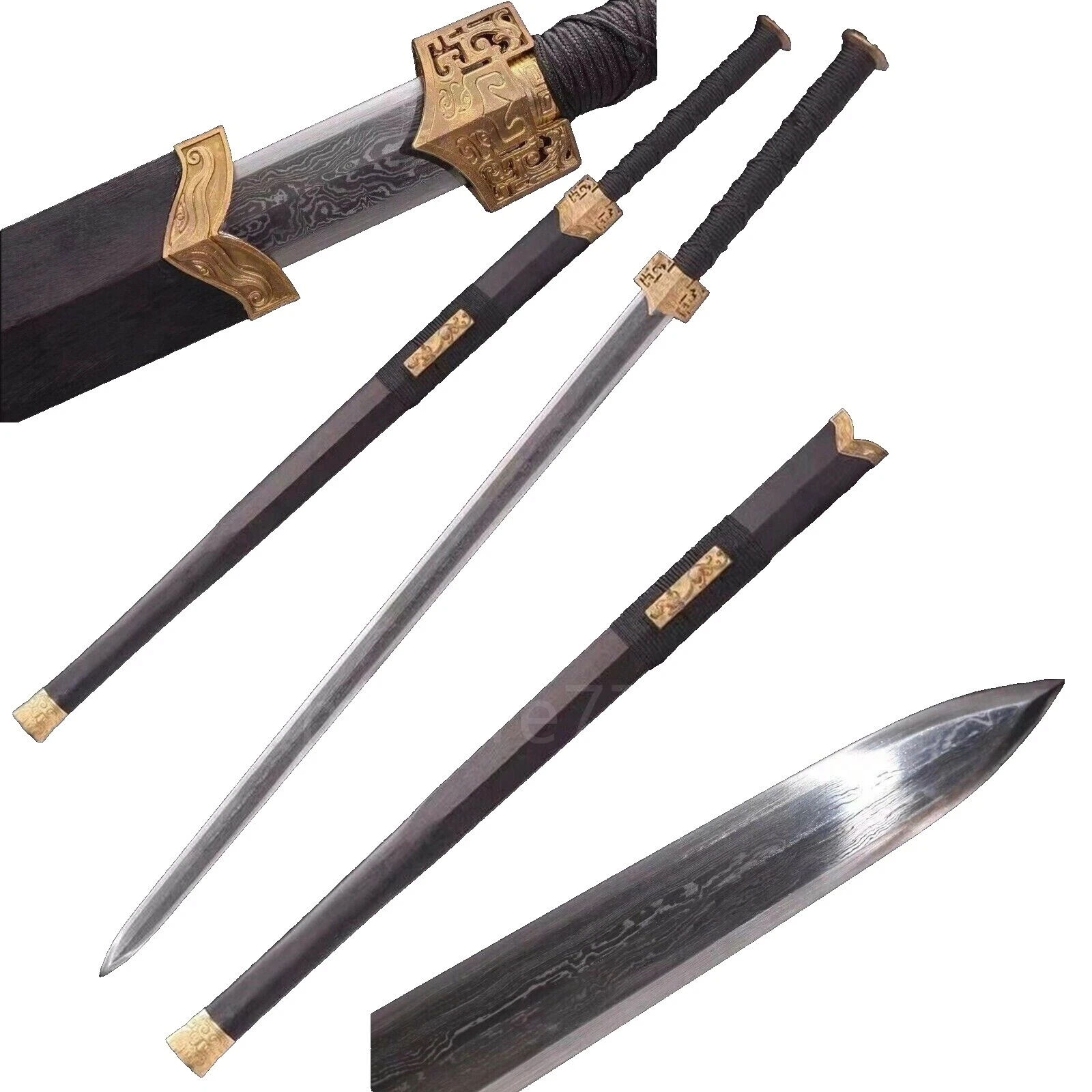 Hoja de acero de damasco negro de una sola mano coleccionable Asian espadas y sables