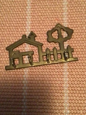Brass Key Holder~4 Hooks~Wall Mount~House & Tree~VGC!
