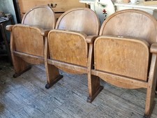 alte Holz Kinobank  3er Reihe vintage Art Deco Bauhaus Stil Kinosessel Holzbank