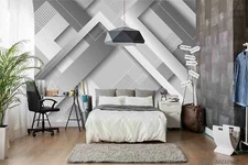 3D Gray Geometric Wallpaper Wall Mural Removable Self-adhesive Sticker5528