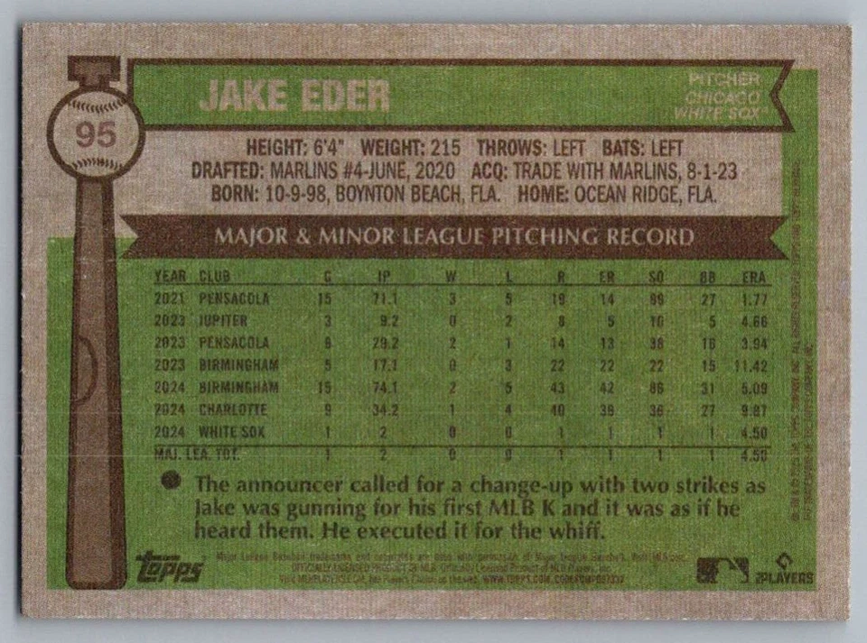 2025 Topps Heritage Jake Eder Rookie Chicago White Sox #95 - Image 2 of 2