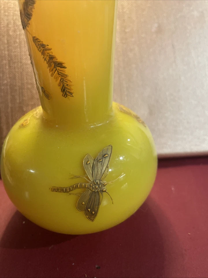 Antique Harrach Yellow Vase With Gold Enamel Details And Pink Interior- Numbered - Image 3 of 4