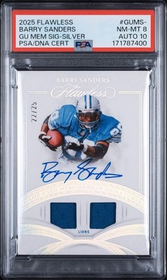 2025 Flawless Barry Sanders Patch Autograph /25 Game Used PSA 8