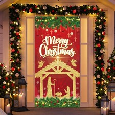 Christmas Nativity Door Cover Decorations Jesus Holy Night Christmas Door Ban...
