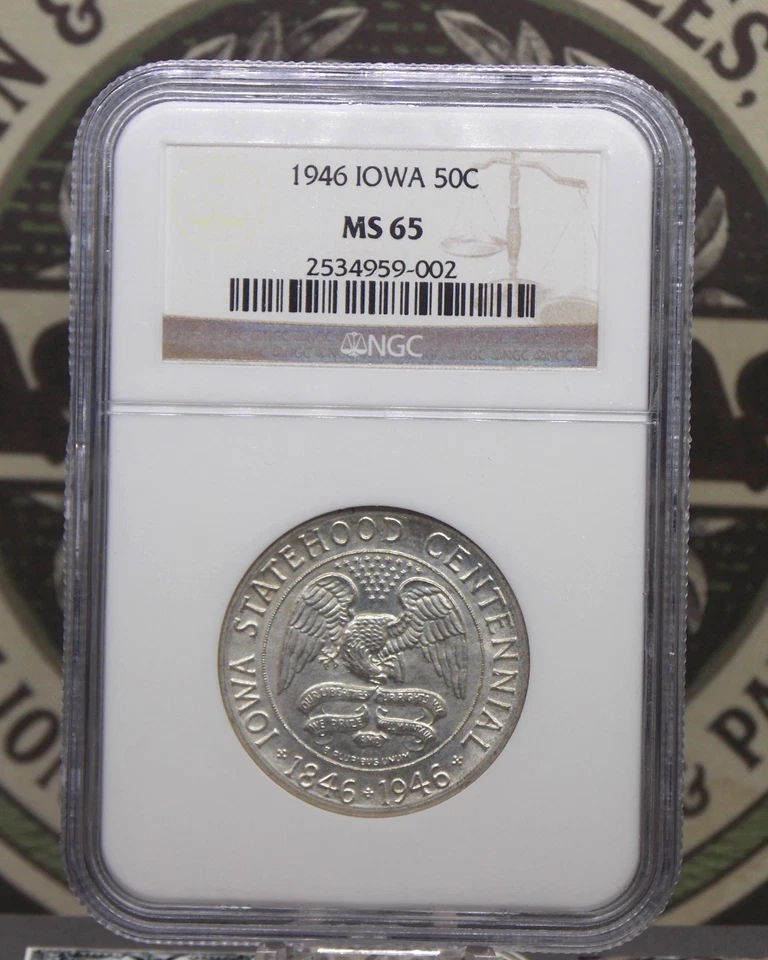 1946 Commemorative *IOWA* Silver Half Dollar 50c NGC MS65 #002 Gem BU ECC&C, Inc - Image 3 of 4