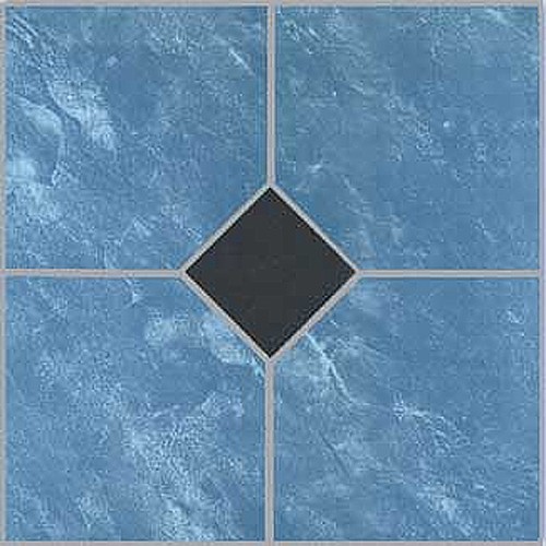 Blue Vinyl Floor Tile 20 Pcs Adhesive Bathroom Flooring - Actual 12'' x 12''