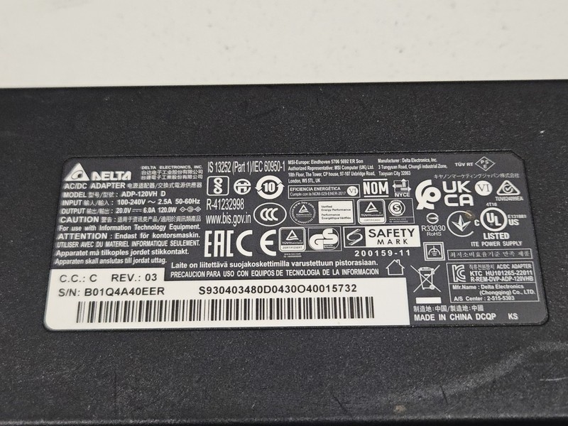 Original Delta ADP120VH D 20V 6A 120W AC Adapter Power MSI Thin 4.5mm Charger 