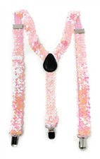 UK Light Pink Sequinned Fancy Dress Pastel Clip On Elastic Braces Adjustable