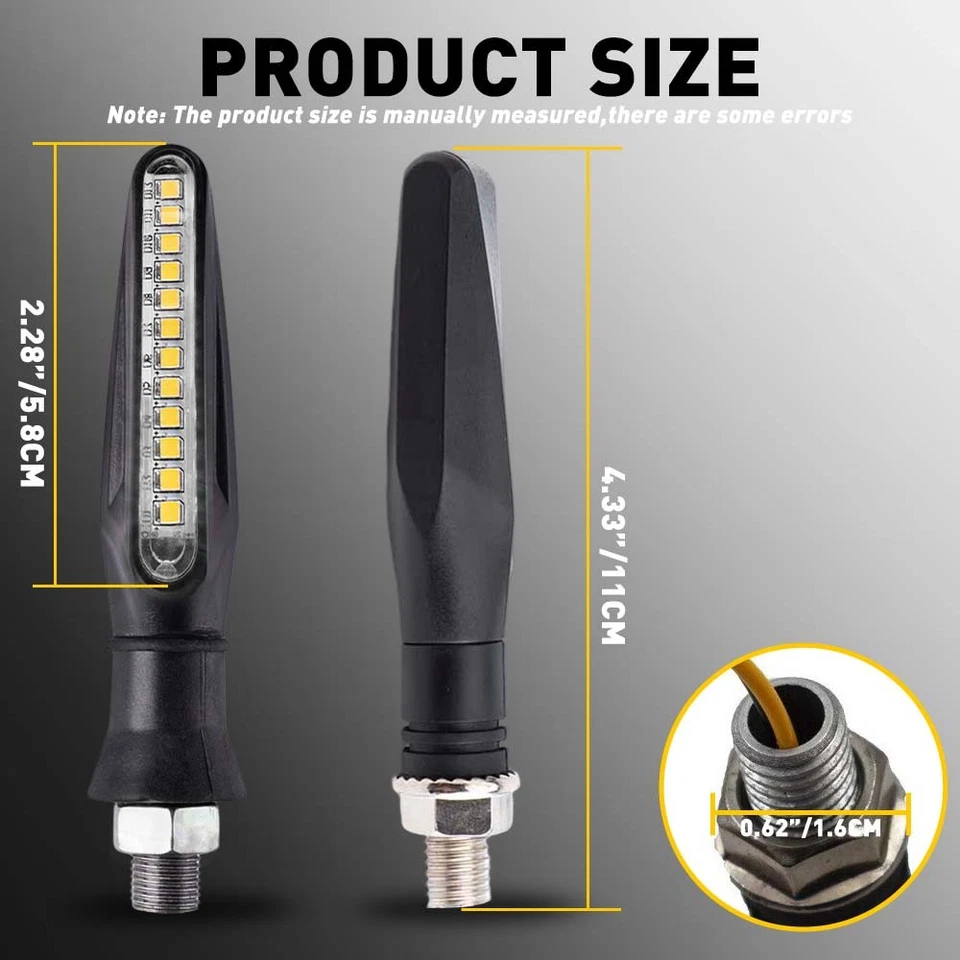 Señales intermitentes LED giratorias delanteras traseras impermeables nuevas fluidas secuenciales para motocicleta Foto 3 de 4