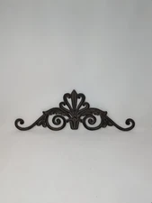 Vintage 21” Cast Iron, Scroll, Topper, Pediment, Architectural Wall Plaque Decor