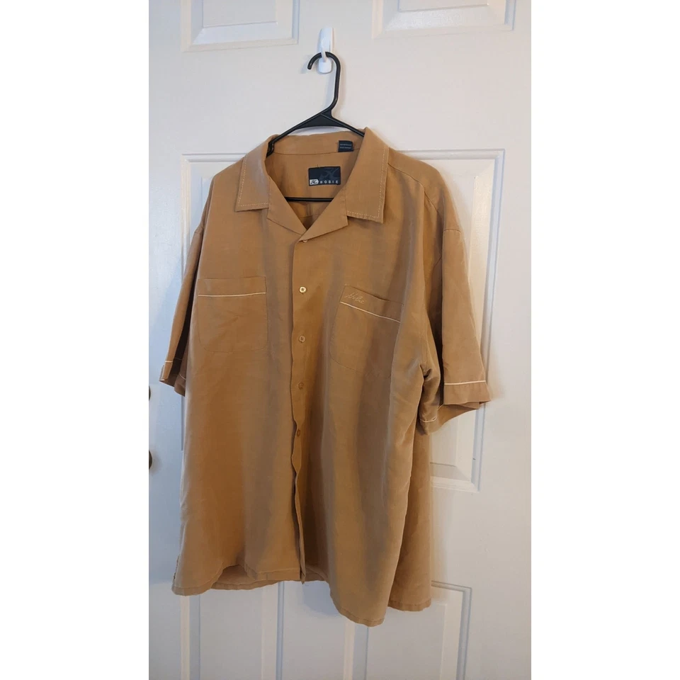 Camisa Hobie Para Hombres Bronceada Abotonada Manga Corta XL, Camisa de Bolos, Clásica, Deportiva Foto 2 de 4