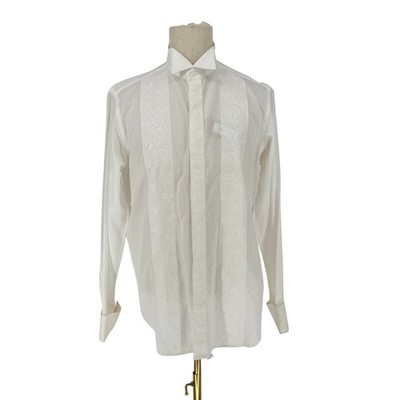Robert Graham Textured Embroidered Tuxedo Shirt White Paisley Embroidery M (42)