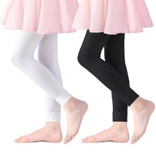Footless Ballet Tights Girls Dance Tights School 5-8 Years 2 Pack, Black white
