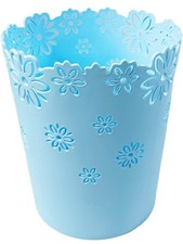 Hollow Flower Plastic Wastebasket Trash Can for Home Blue, Medium 
