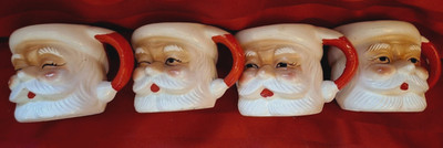 Set of 4 Santa face Mugs, 1950's, Sleeping, Winking, Almost Awake, Awake, Japan