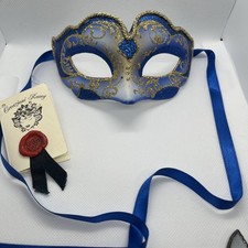 Blue / Gold Masquerade Venetian Carnival Mask Hand Painted Made In Italy