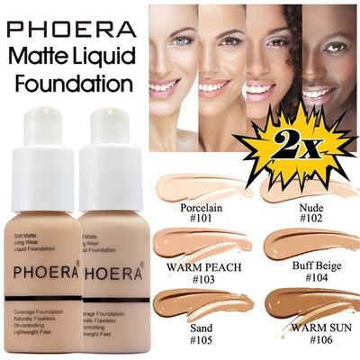 DOPPELPACK - PHOERA Matte Skin Foundation Full Coverage Face Make-up Concealer UK