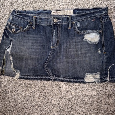 Y2k Vintage Hollister women Size 9 Jean Mini Micro Skirt Distressed Ripped