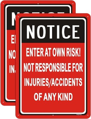 Enter At Your Own Risk Sign - 14x10'' Rust-Free Aluminum Warning Signs, 2 Pack