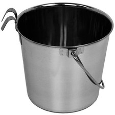 6 Quart Stainless Steel Bucket with Hooks for Pet Food Water No More Spills