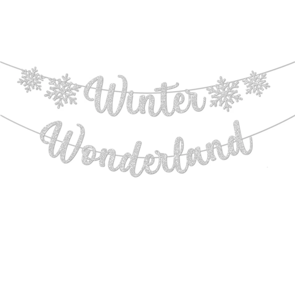 3Pcs зимняя страна чудес баннеры, блестящий снежинка баннер Рождественский декор... - Изображение 4 из 4